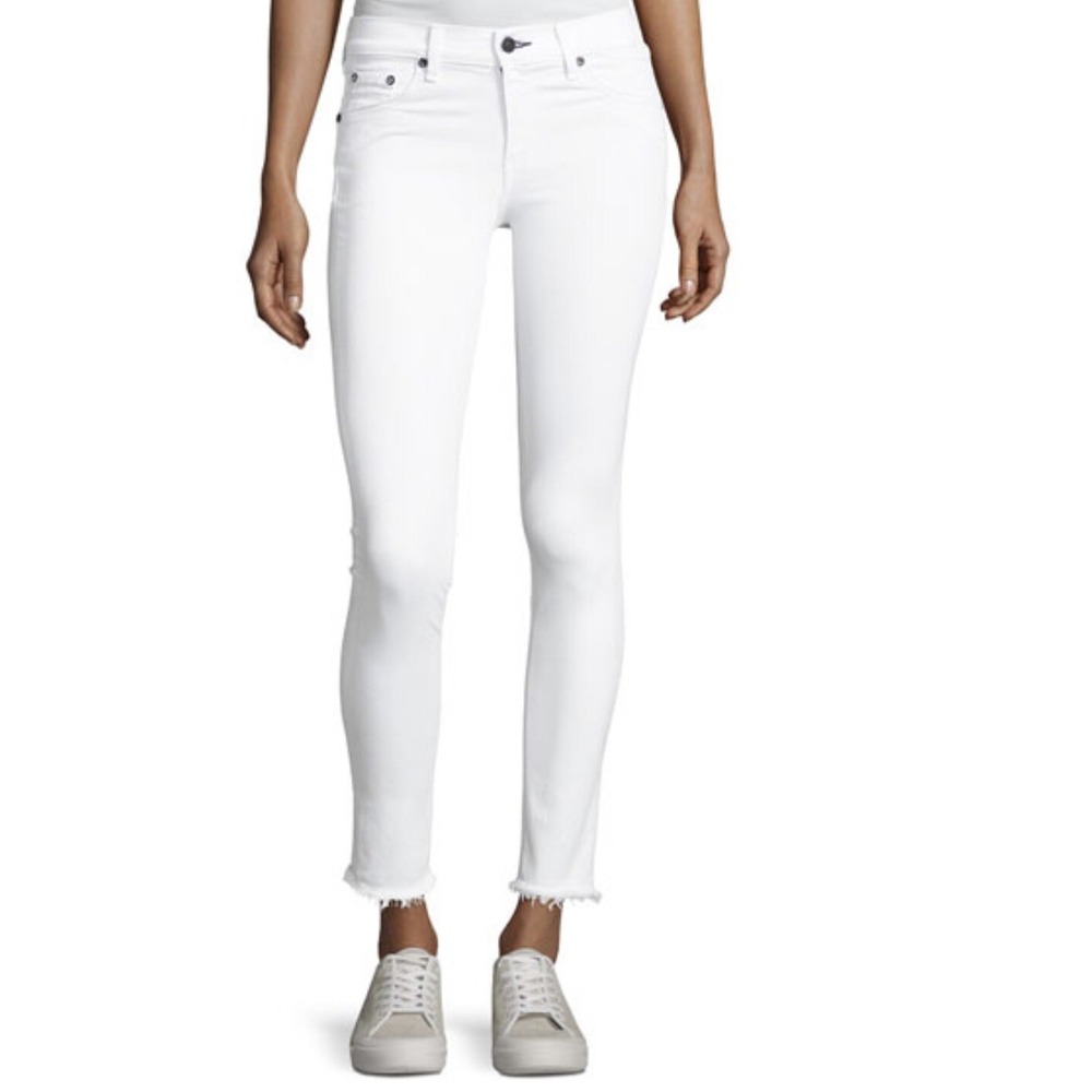 Rag & Bone Crop Jeans  White  stretchy cotton tencel Frayed Hem Size 26 A005160